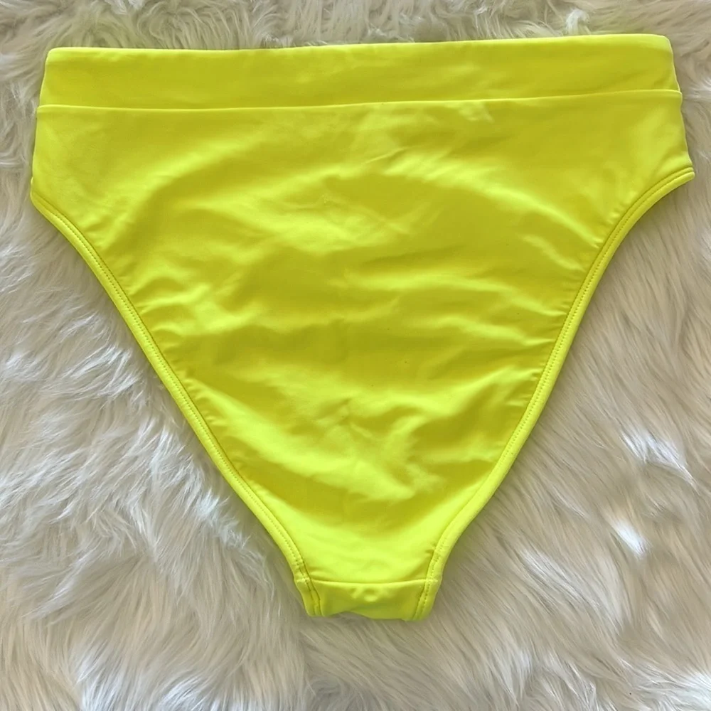 Neon Yellow High Waisted Bikini Bottoms with Zipper Size Large